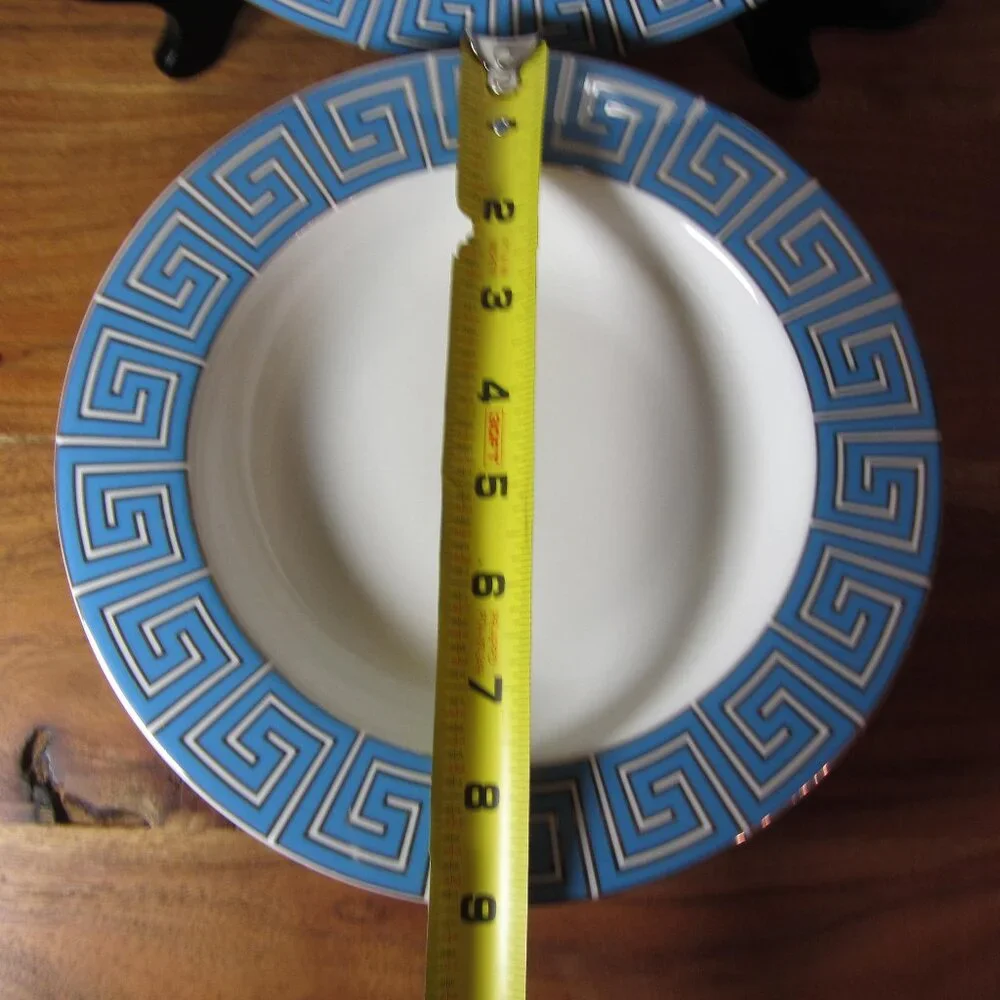 Jonathan Adler silver & blue greek key bowls- pair of 2 (W5106)